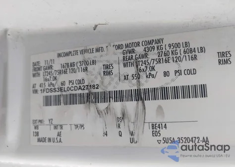 2012 Ford E-350 Super Duty Commercial из США, поврежденный, VIN 1FDSS3EL0CDA27182